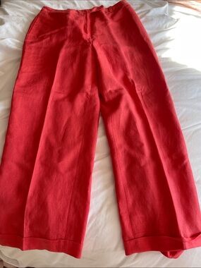 Vintage David N coral linen wide leg pants  pleated size 8